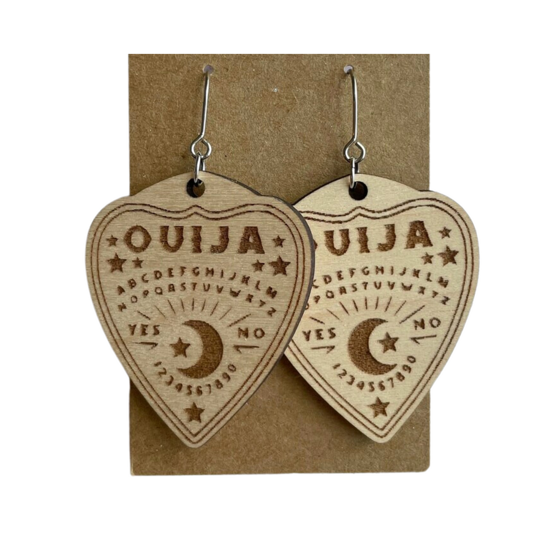 Witchy Ouija Planchette Wooden Earrings