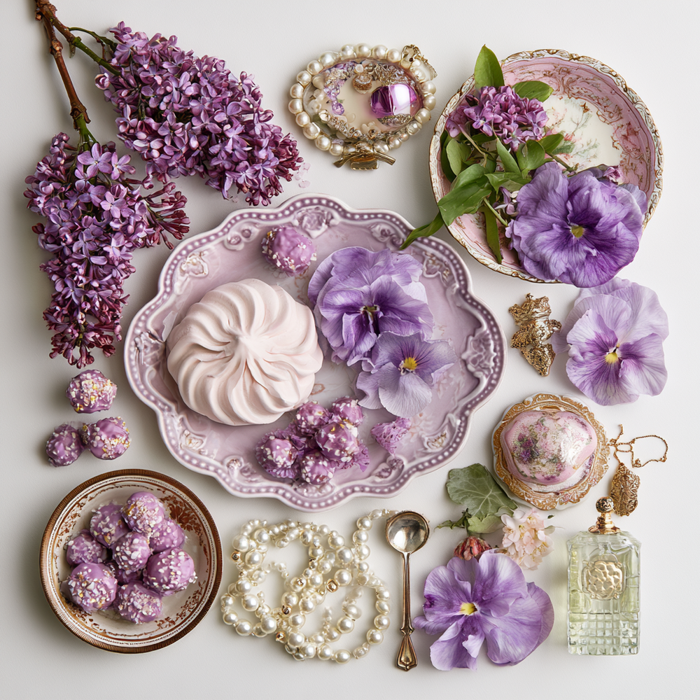 Powdery violet perfume with toasted marshmallow and vanilla