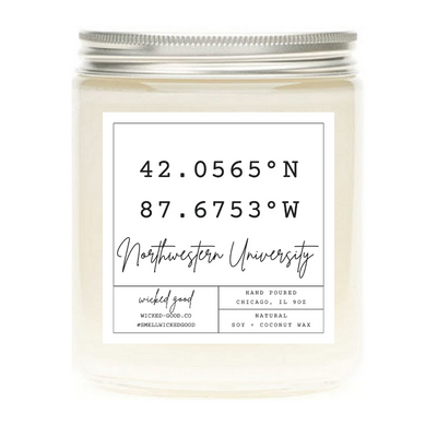 Northwestern University Longitude & Latitude Coordinates Candle 