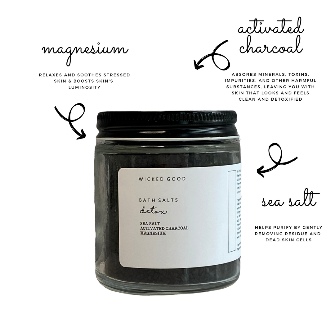 Activated Charcoal Bath Salts | Detoxify + Soothe Sore Muscles | Vegan + Cruelty Free