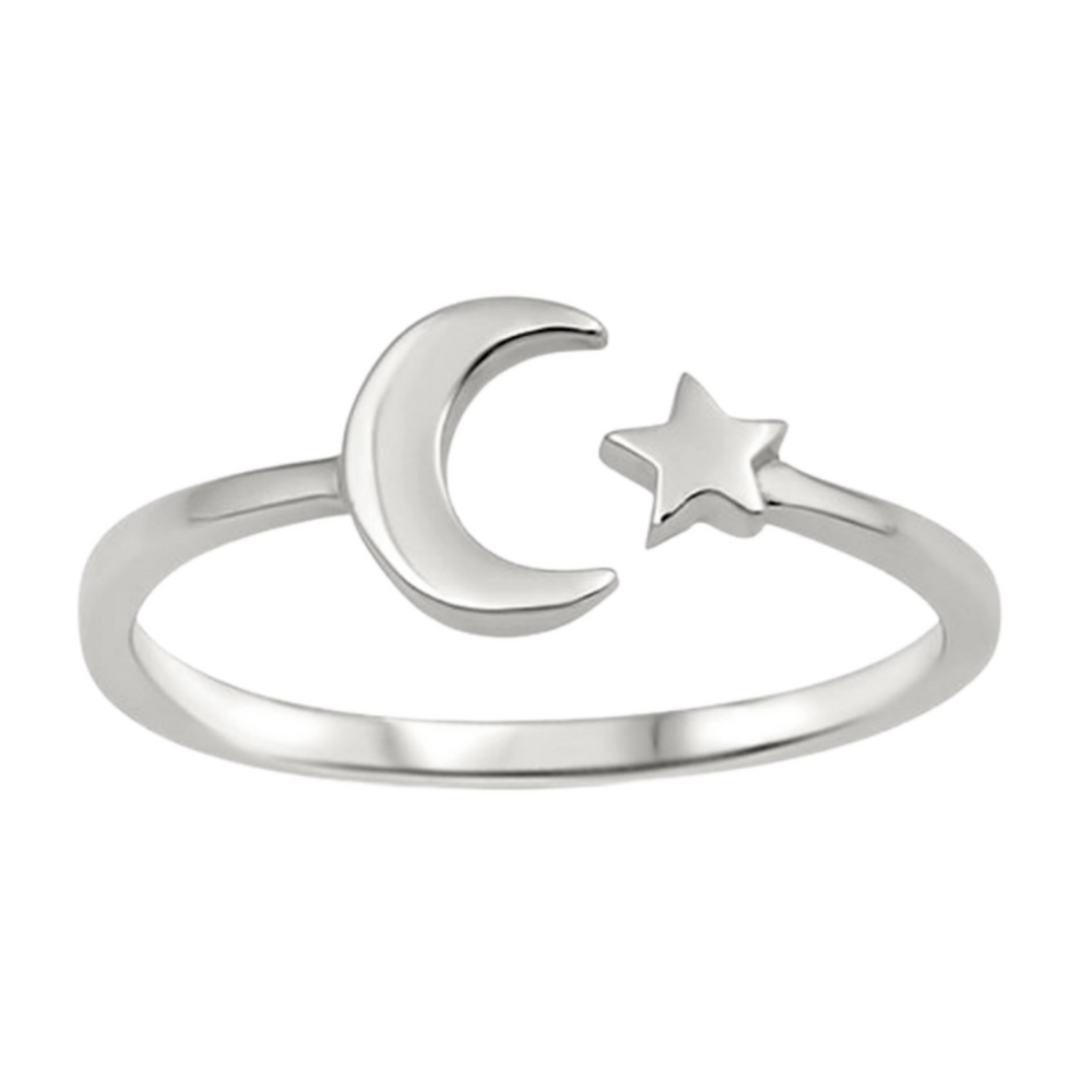 Silver Moon + Star Ring Celestial Ring | Wicked Good