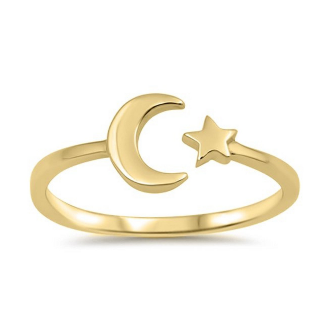 Gold Moon + Star Ring Celestial Ring | WIcked Good