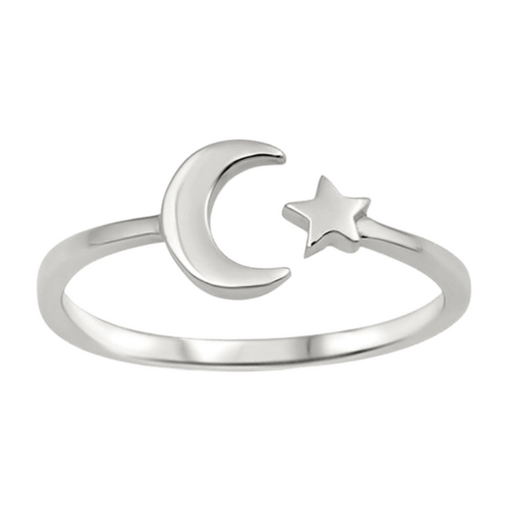 Moon + Star Ring, Celestial Adjustable Wrap Ring, Minimal | Wicked Good Gift Box